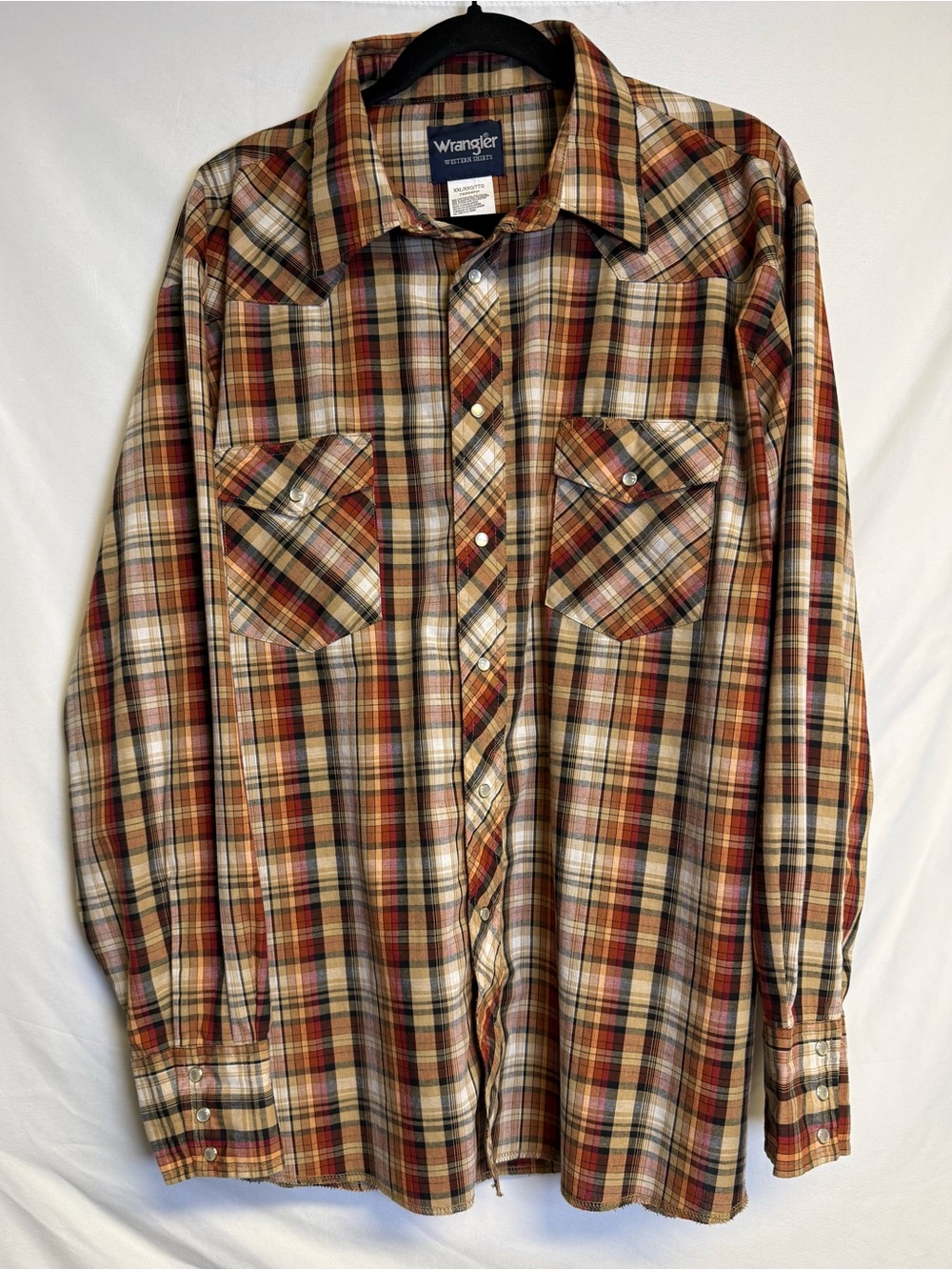 Wrangler Plaid Button-Down Shirt in Red, Brown & Cream